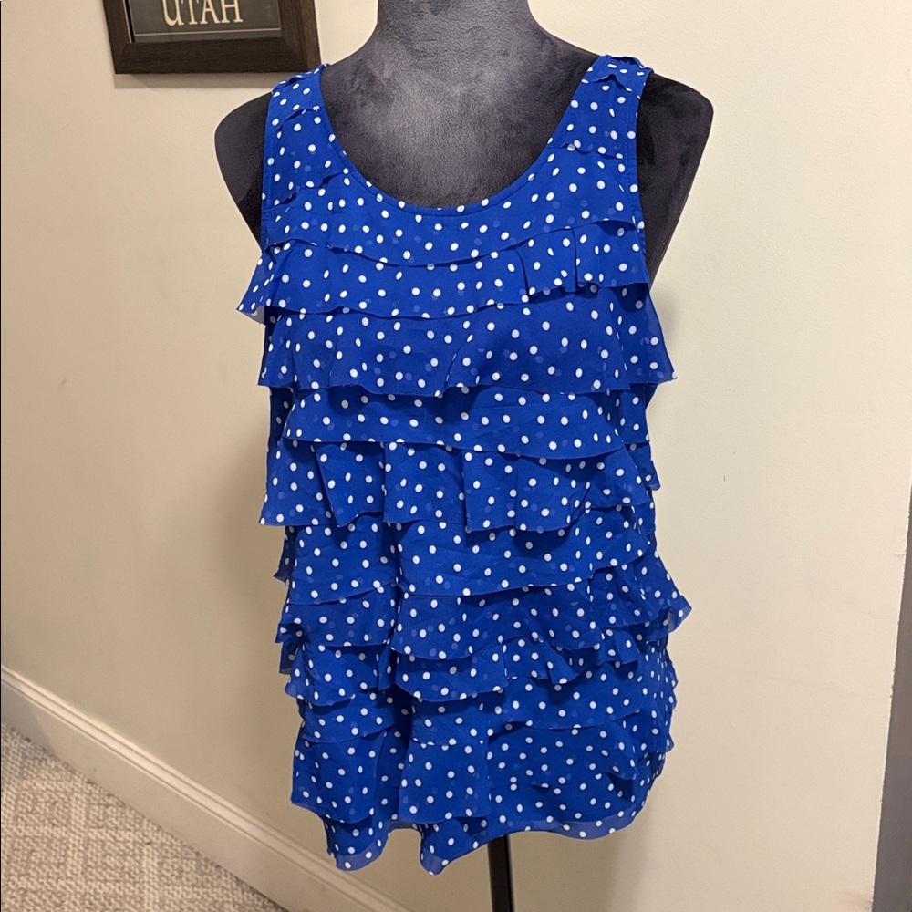 Elle Royal Blue Polka Dot Ruffle Tank Top